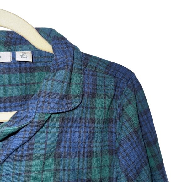L.L. Bean Womens XSP Green & Blue Plaid Button-Down Flannel Shirt - Picture 2 of 7